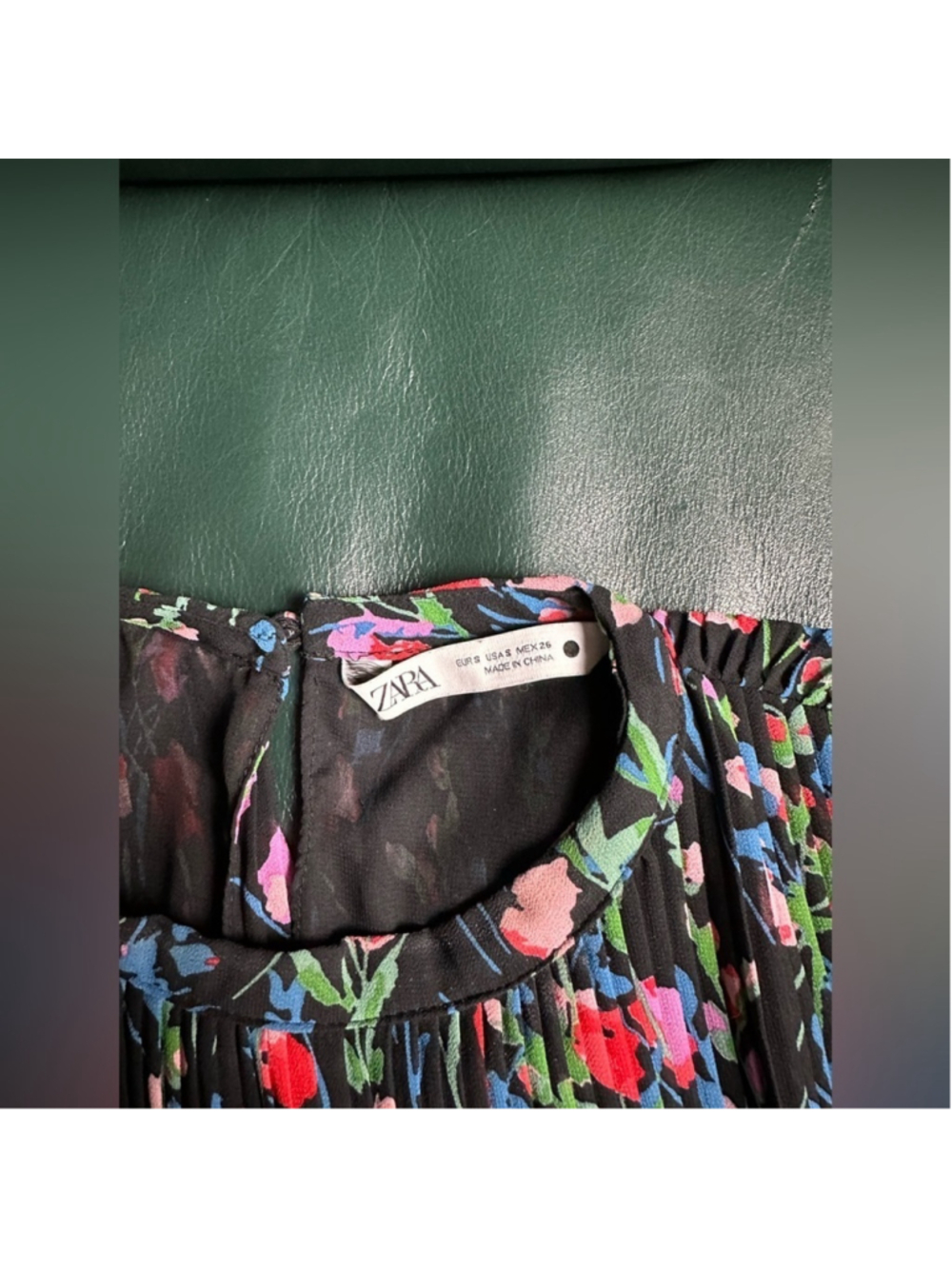 Zara Floral Longsleeves Pleated Flowy Fully Lined Summer Mini Dress Womens Small - Picture 8 of 10